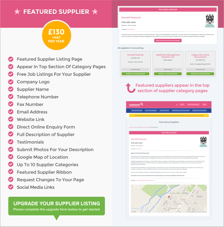 Featured Supplier Listing on Carehomes UK